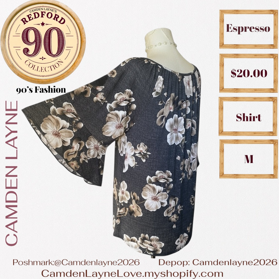 Espresso Magnolia Bell Sleeve Blouse