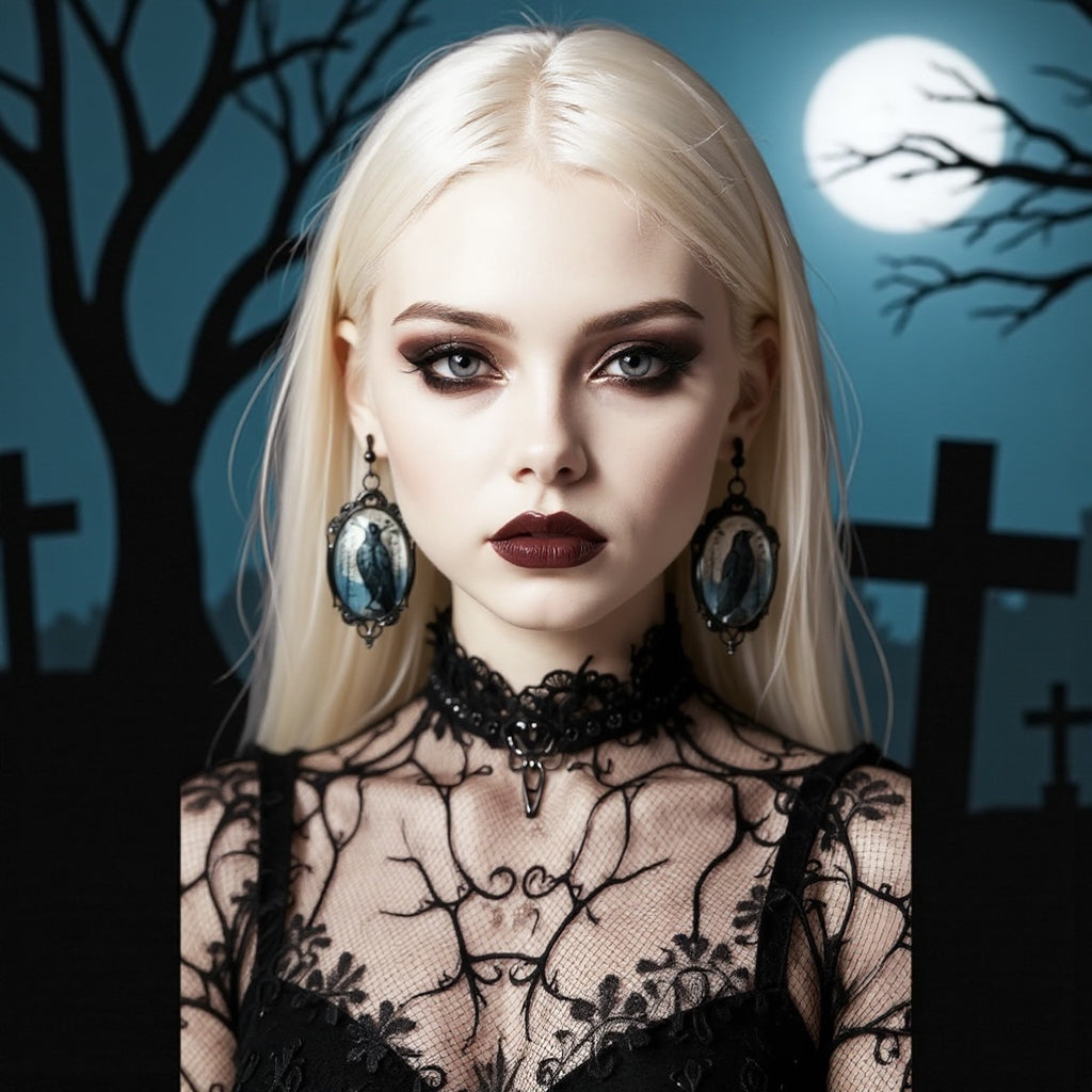 Blue Crow Earrings with black metal build