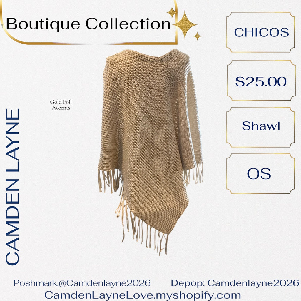 Chicos Knit Poncho with gold foil accents