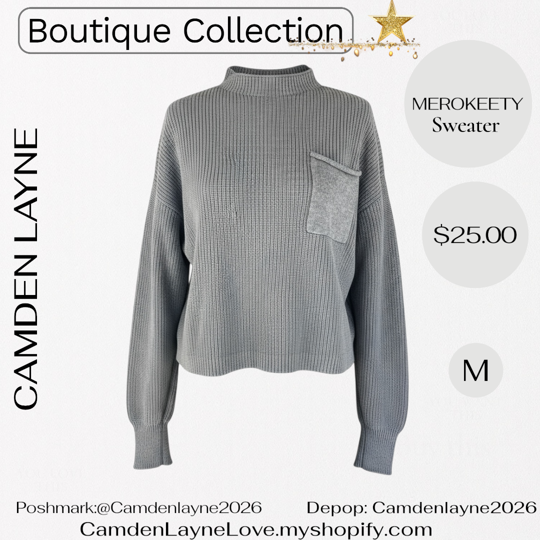 Merokeety Gray Ribbed Knit Cropped Sweater