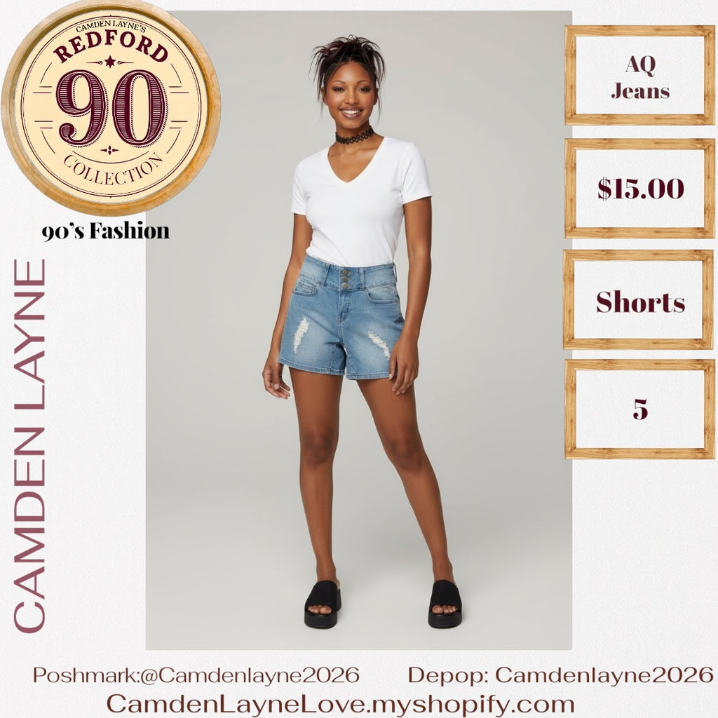 AQJeans Blue HighRise Distressed Shorts