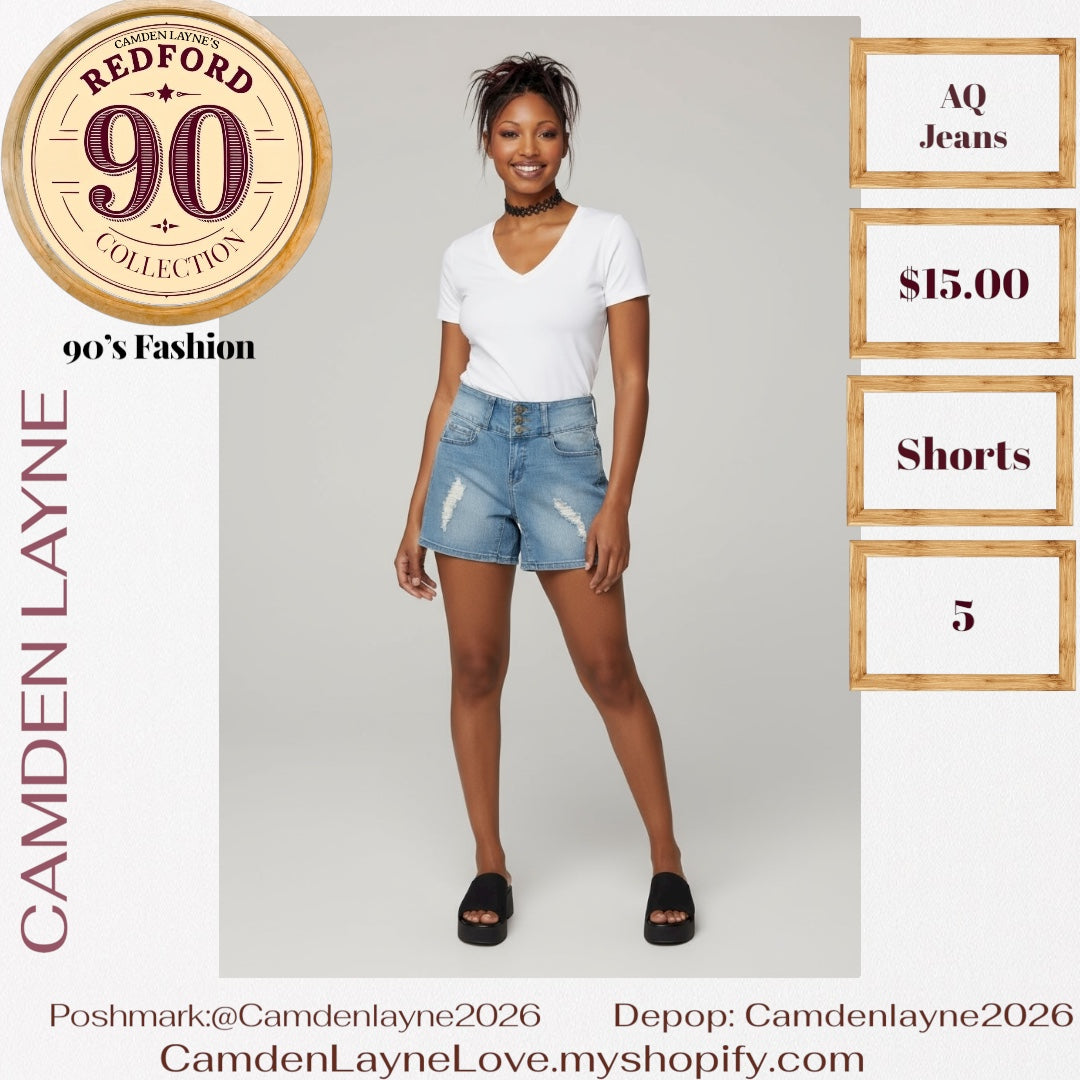 AQJeans Blue HighRise Distressed Shorts