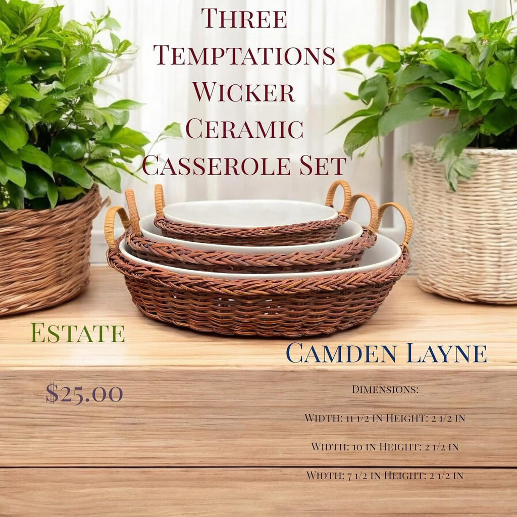Three Temptations Wicker Ceramic Casserole Set - Camden Layne