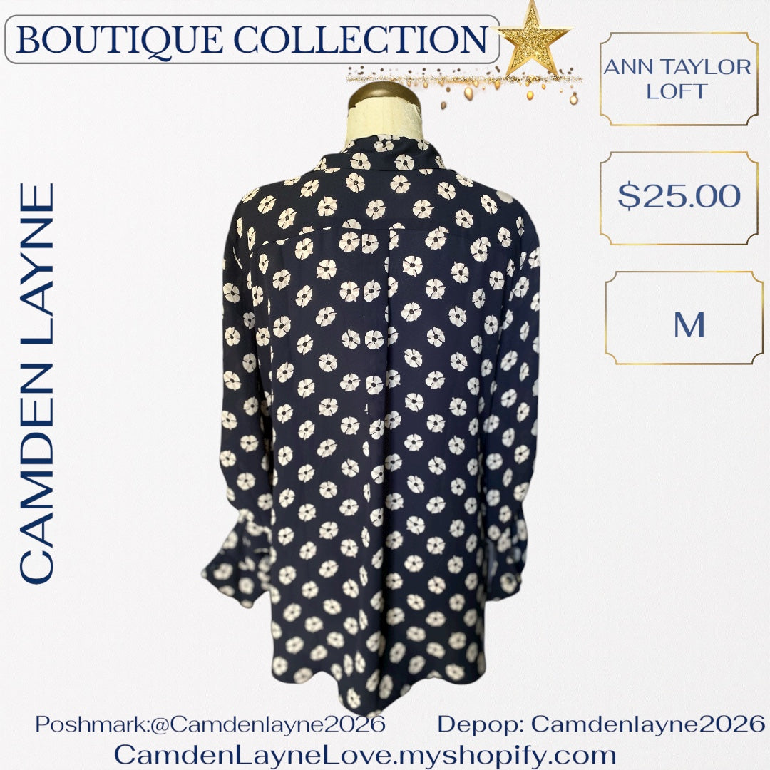 Ann Taylor Loft Navy Blue Print Blouse