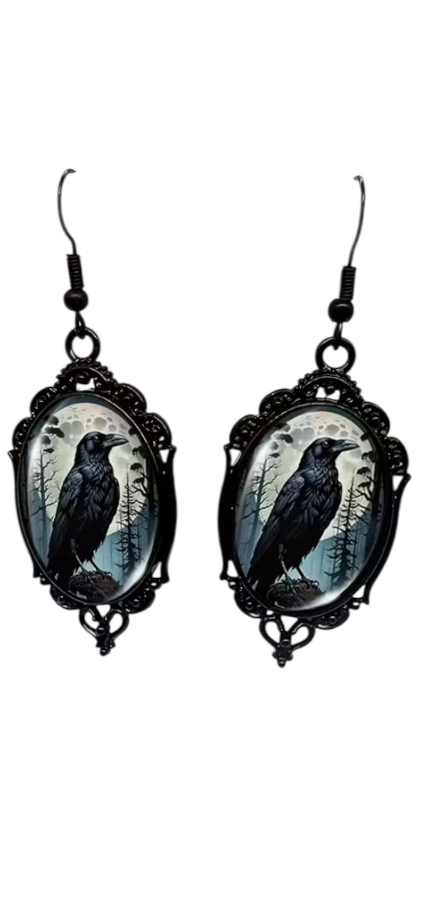 Blue Crow Earrings with black metal build