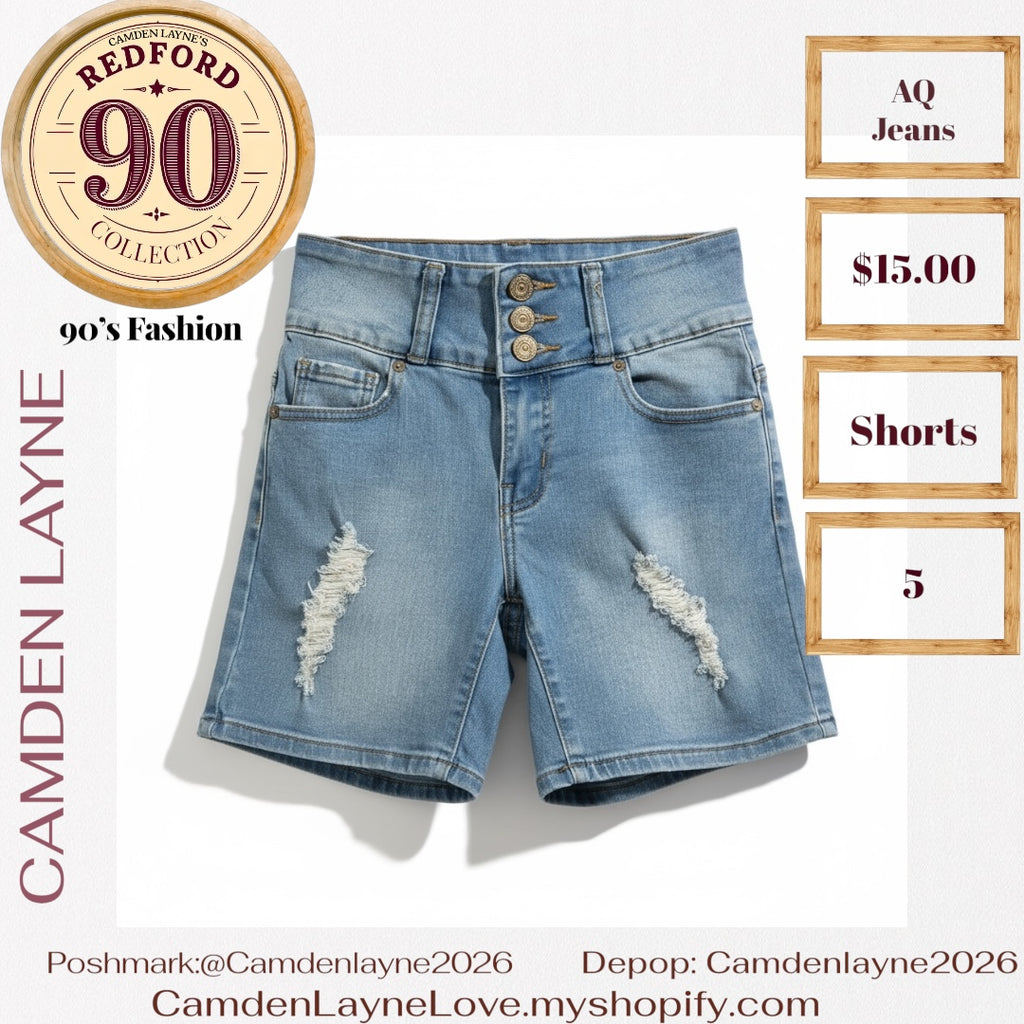 AQJeans Blue HighRise Distressed Shorts
