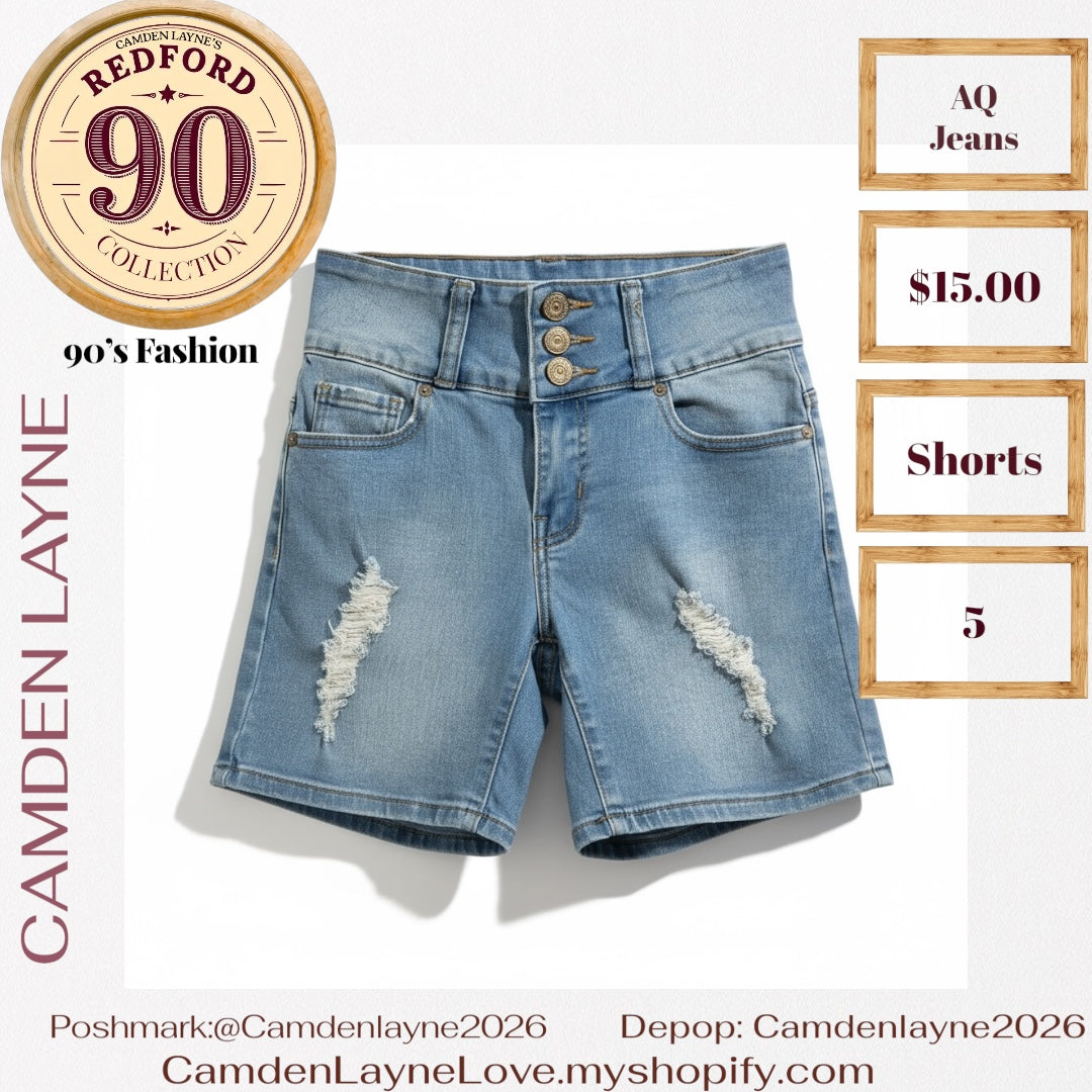 AQJeans Blue HighRise Distressed Shorts