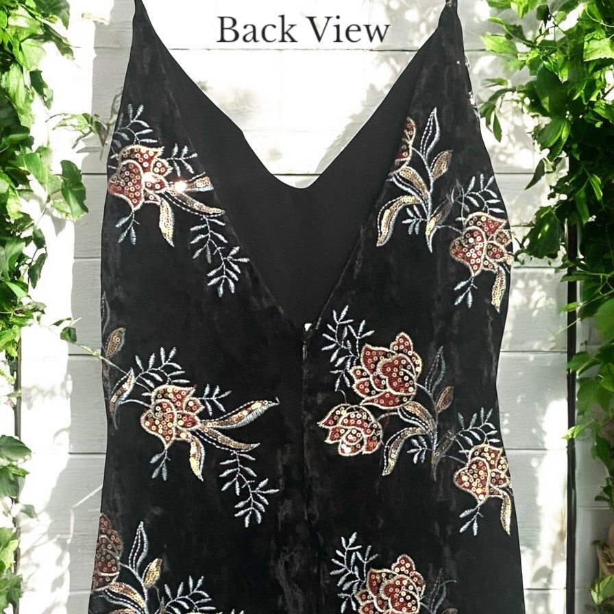 Black Velvet Sequined Cocktail Dress - Camden Layne