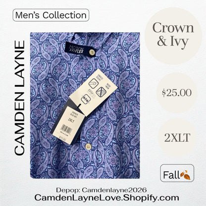 Crown & Ivy 2XLT Big Blue Paisley Print