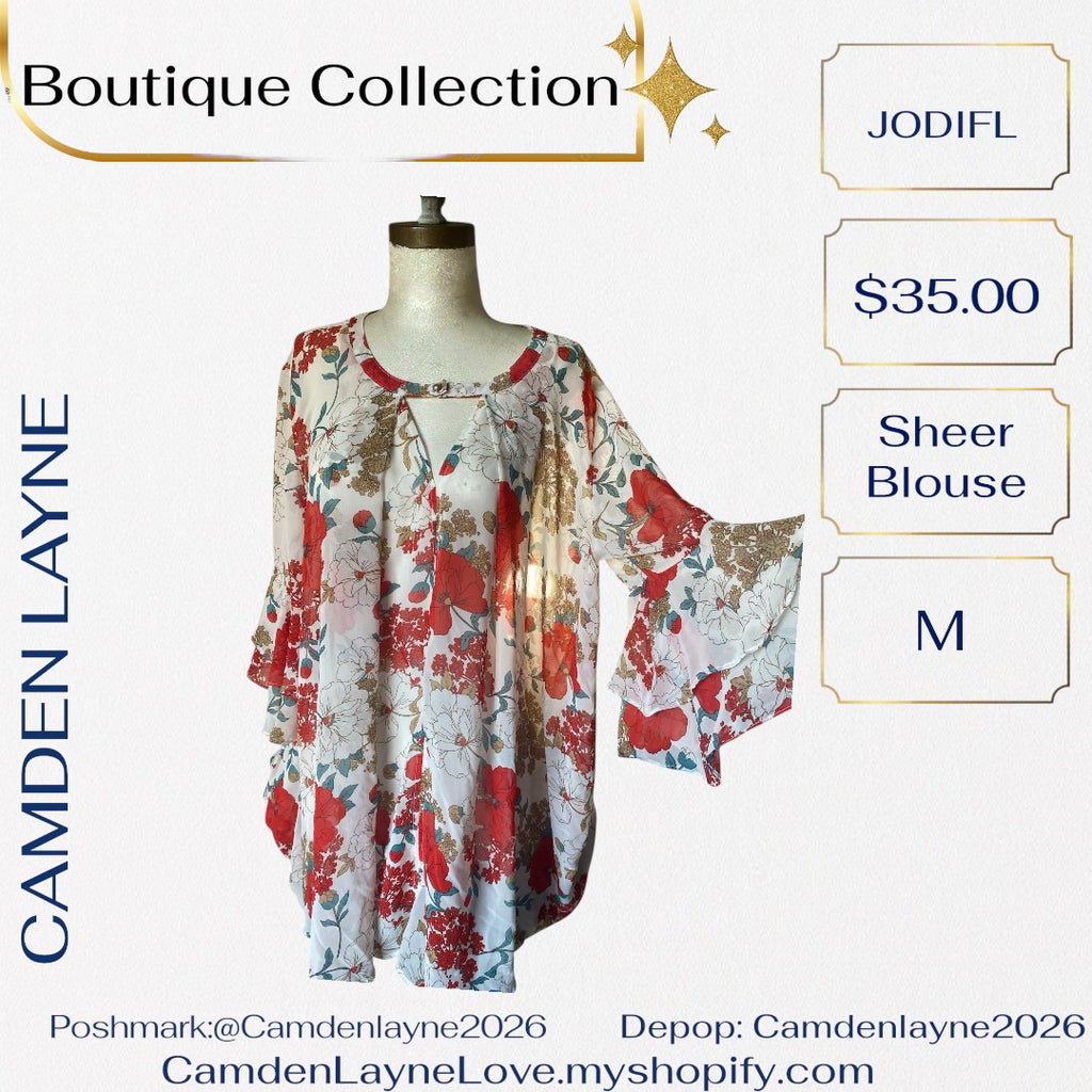 Jodifl Sheer Bell Sleeve Blouse