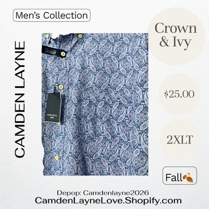 Crown & Ivy 2XLT Big Blue Paisley Print