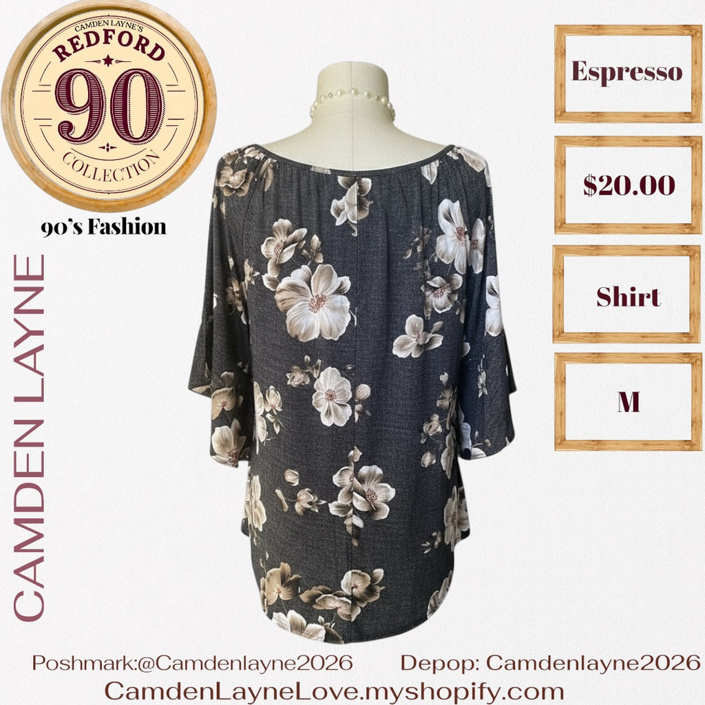 Espresso Magnolia Bell Sleeve Blouse