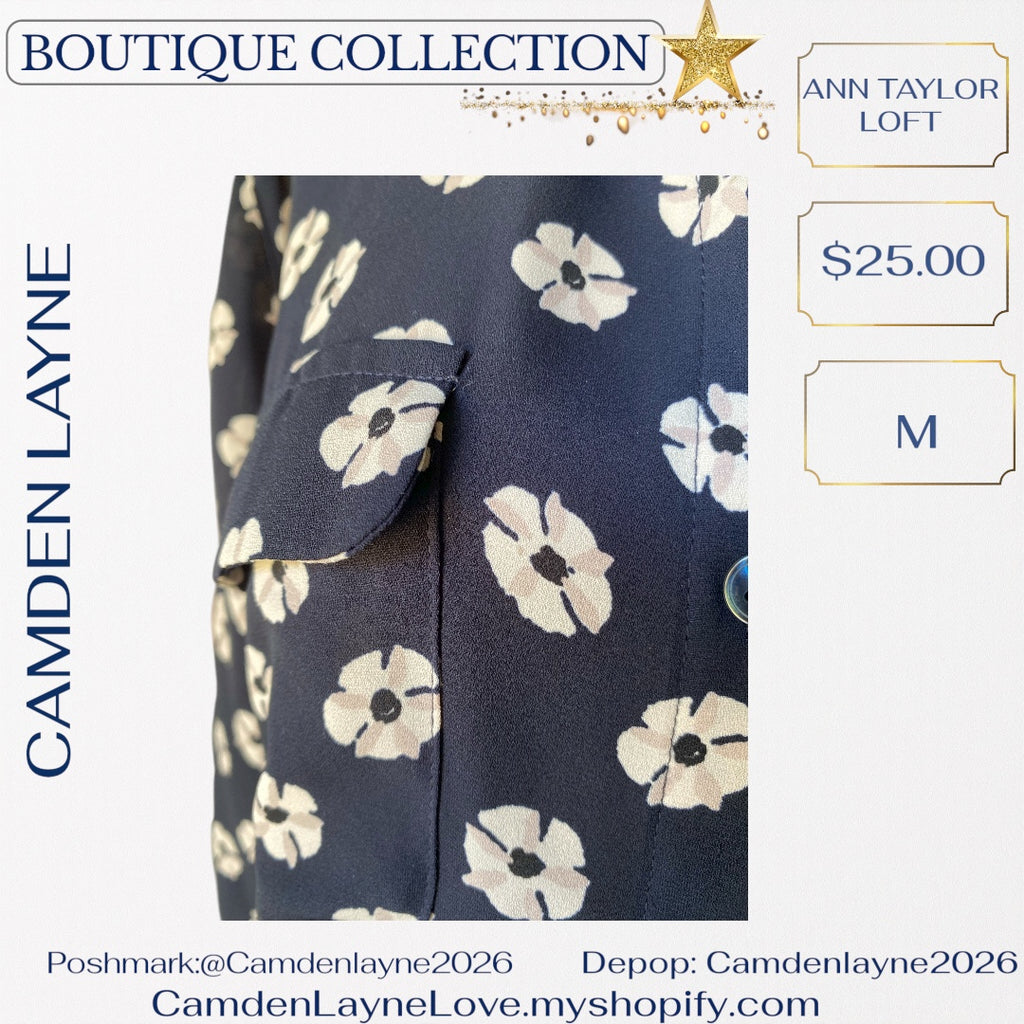 Ann Taylor Loft Navy Blue Print Blouse