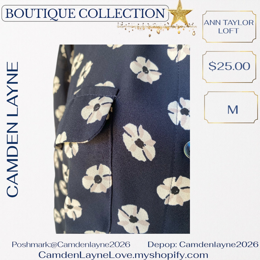 Ann Taylor Loft Navy Blue Print Blouse