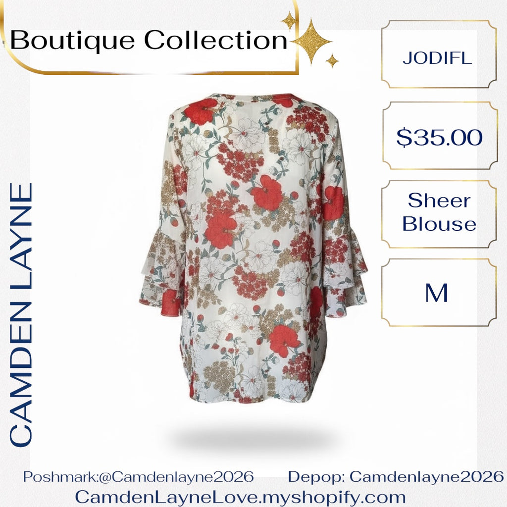 Jodifl Sheer Bell Sleeve Blouse