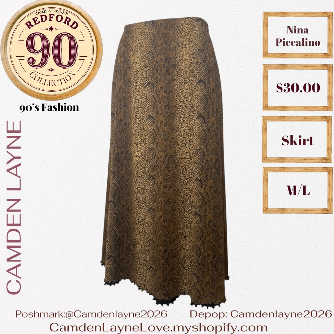Vintage Nina Piccalino Snakeskin Print Skirt