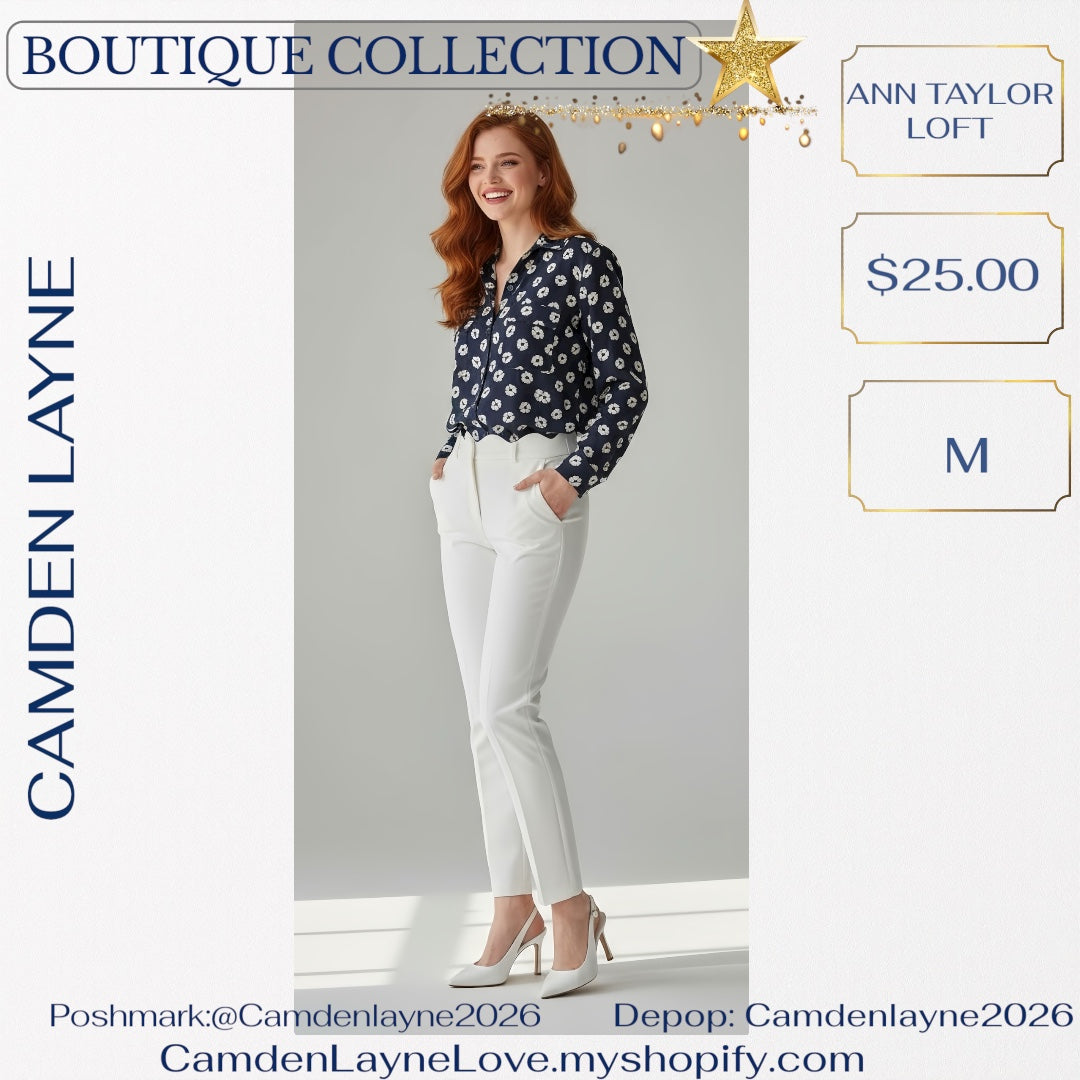 Ann Taylor Loft Navy Blue Print Blouse