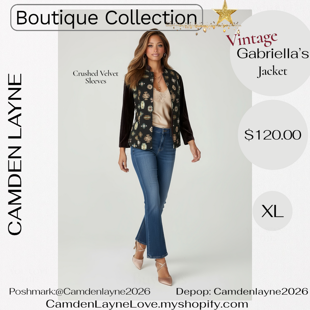 Vintage Gabriella’s Tapestry Art Needlepoint Jacket, Crushed Velvet Sleeves