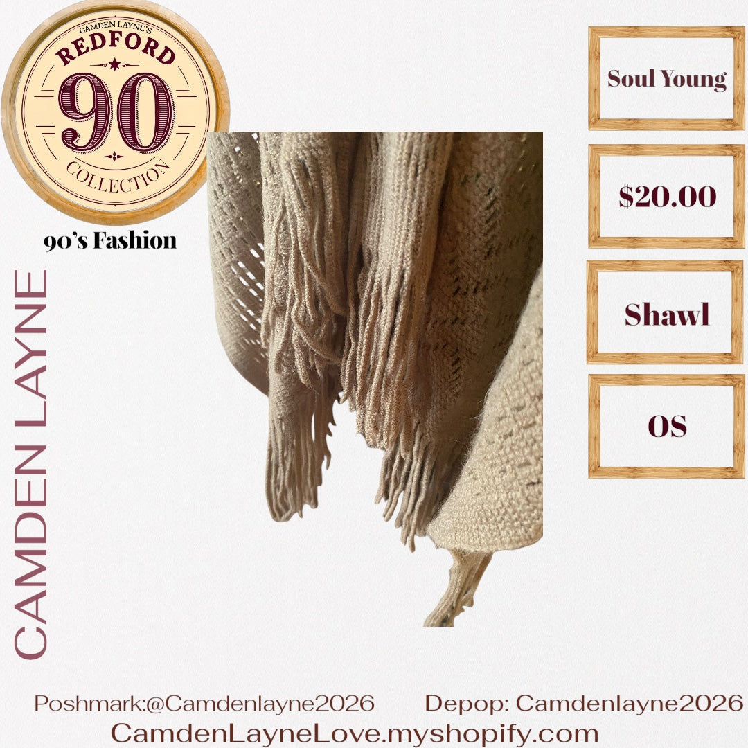 Open-front, crochet-style shawl