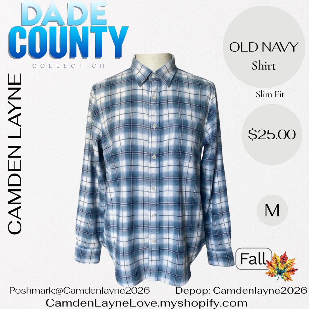 Old Navy Blue, Purple and White Button Down