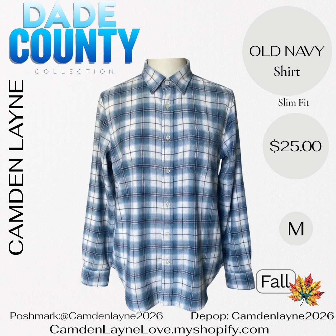 Old Navy Blue, Purple and White Button Down