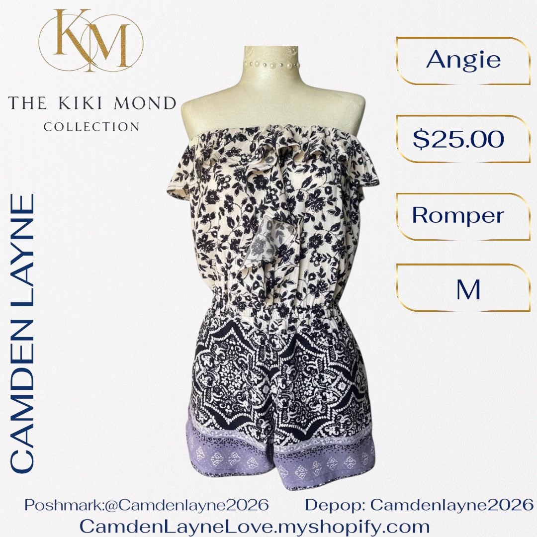 Angie Boho Romper in Black, White & Lilac