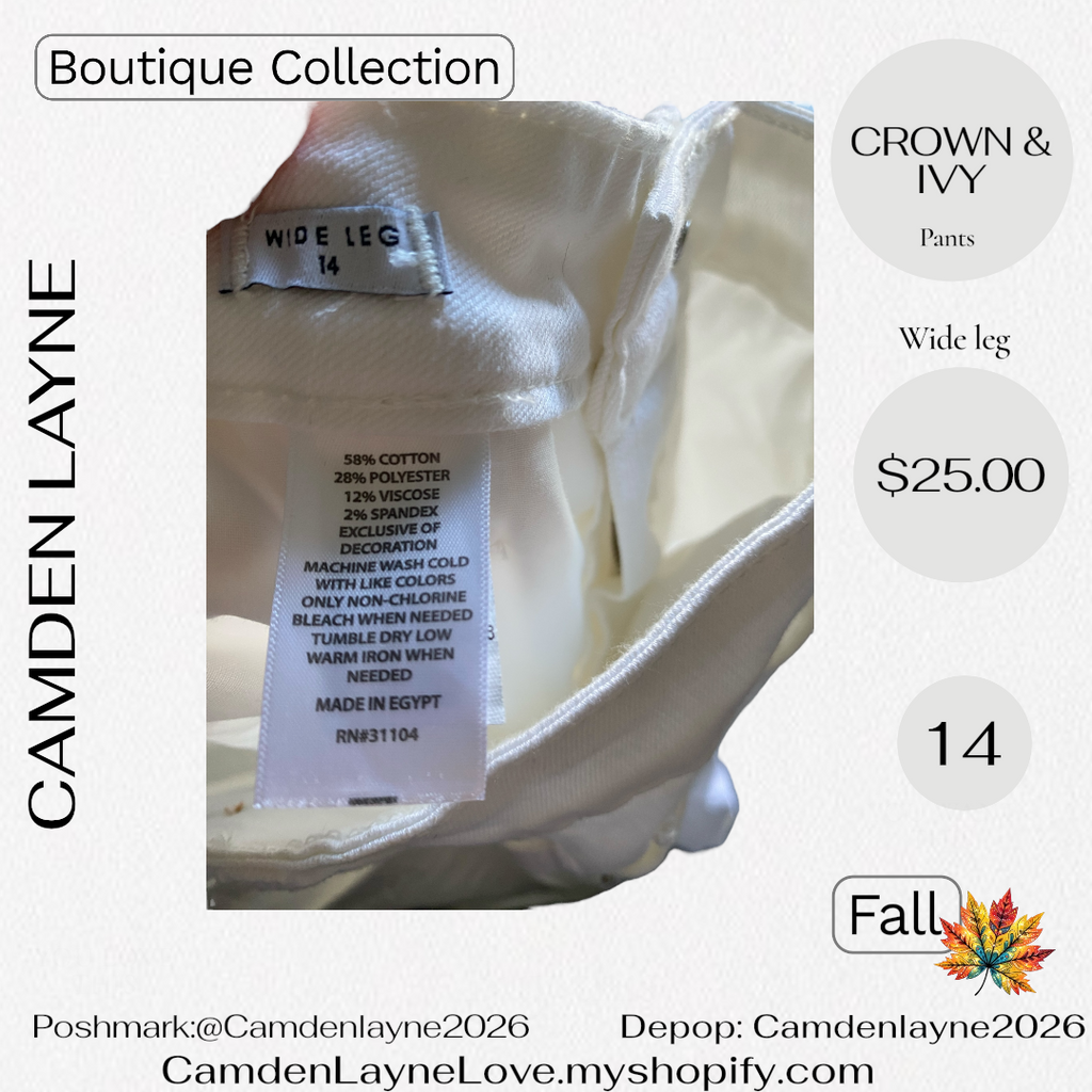 Crown & Ivey Wide Leg White Slacks