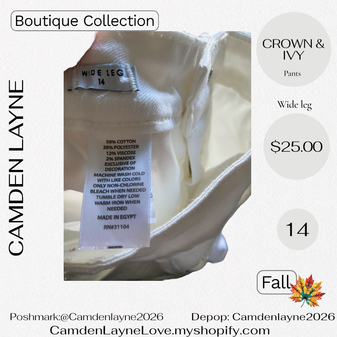 Crown & Ivey Wide Leg White Slacks