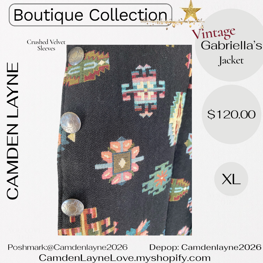 Vintage Gabriella’s Tapestry Art Needlepoint Jacket, Crushed Velvet Sleeves