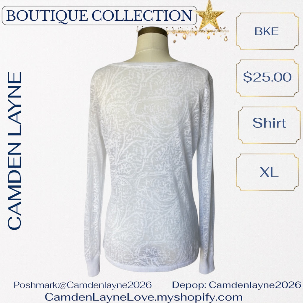 BKE White Semi-Sheer Burnout Blouse