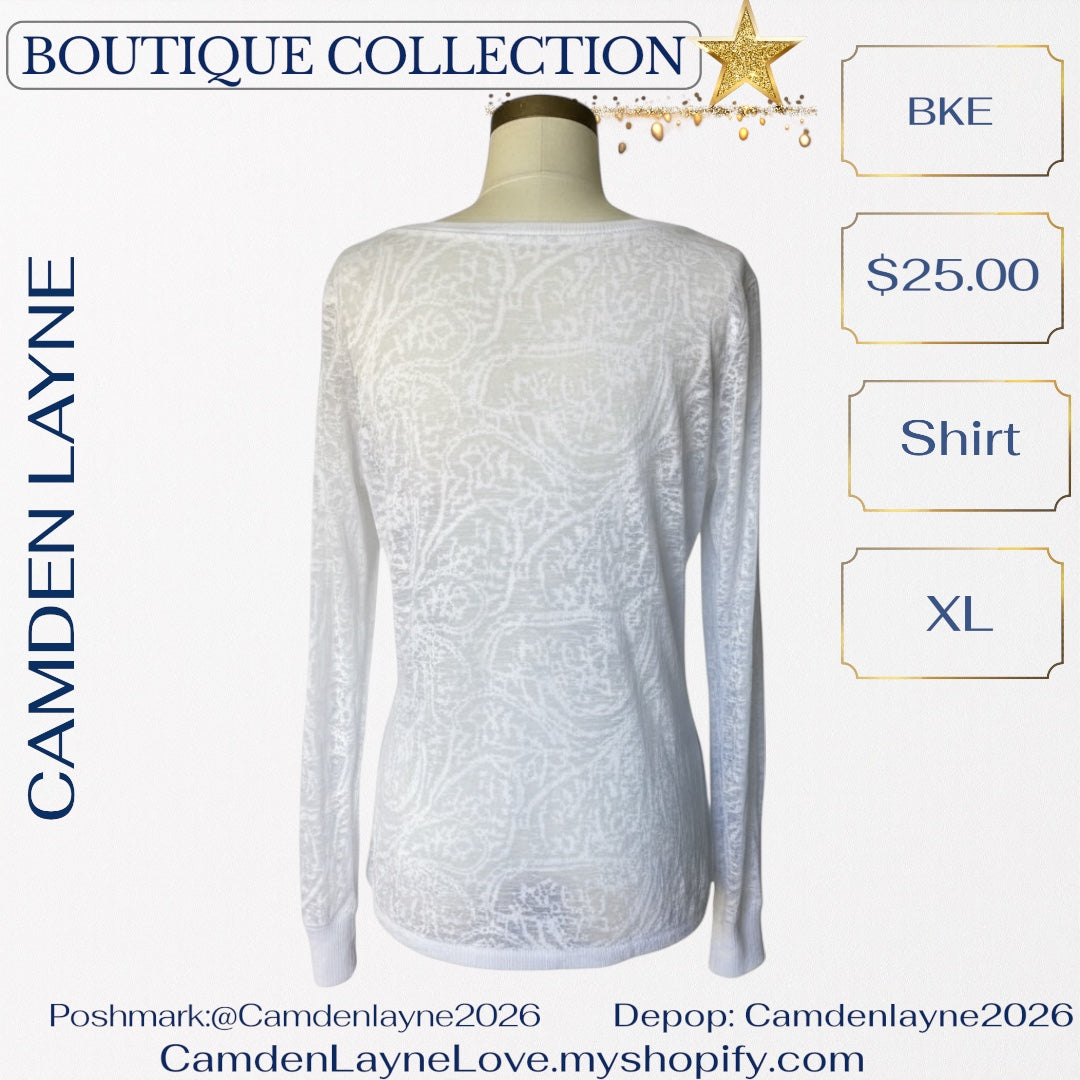 BKE White Semi-Sheer Burnout Blouse