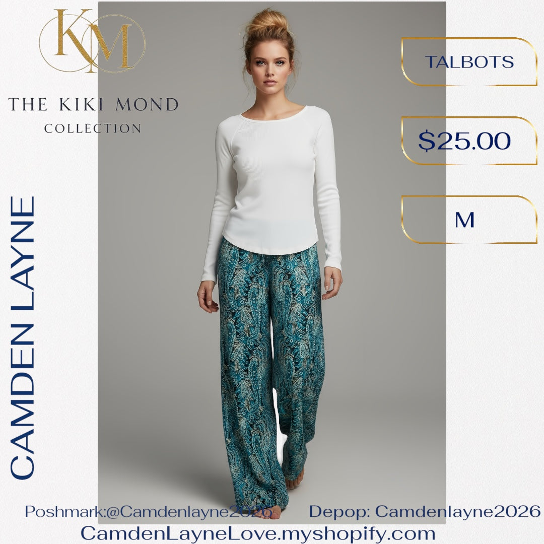 Talbots Blue & Teal Paisley Pants