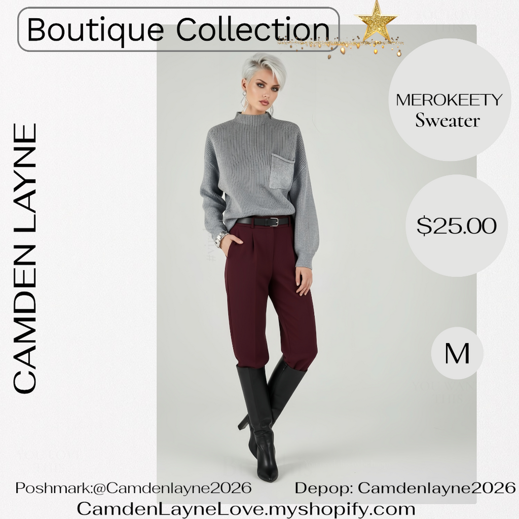 Merokeety Gray Ribbed Knit Cropped Sweater