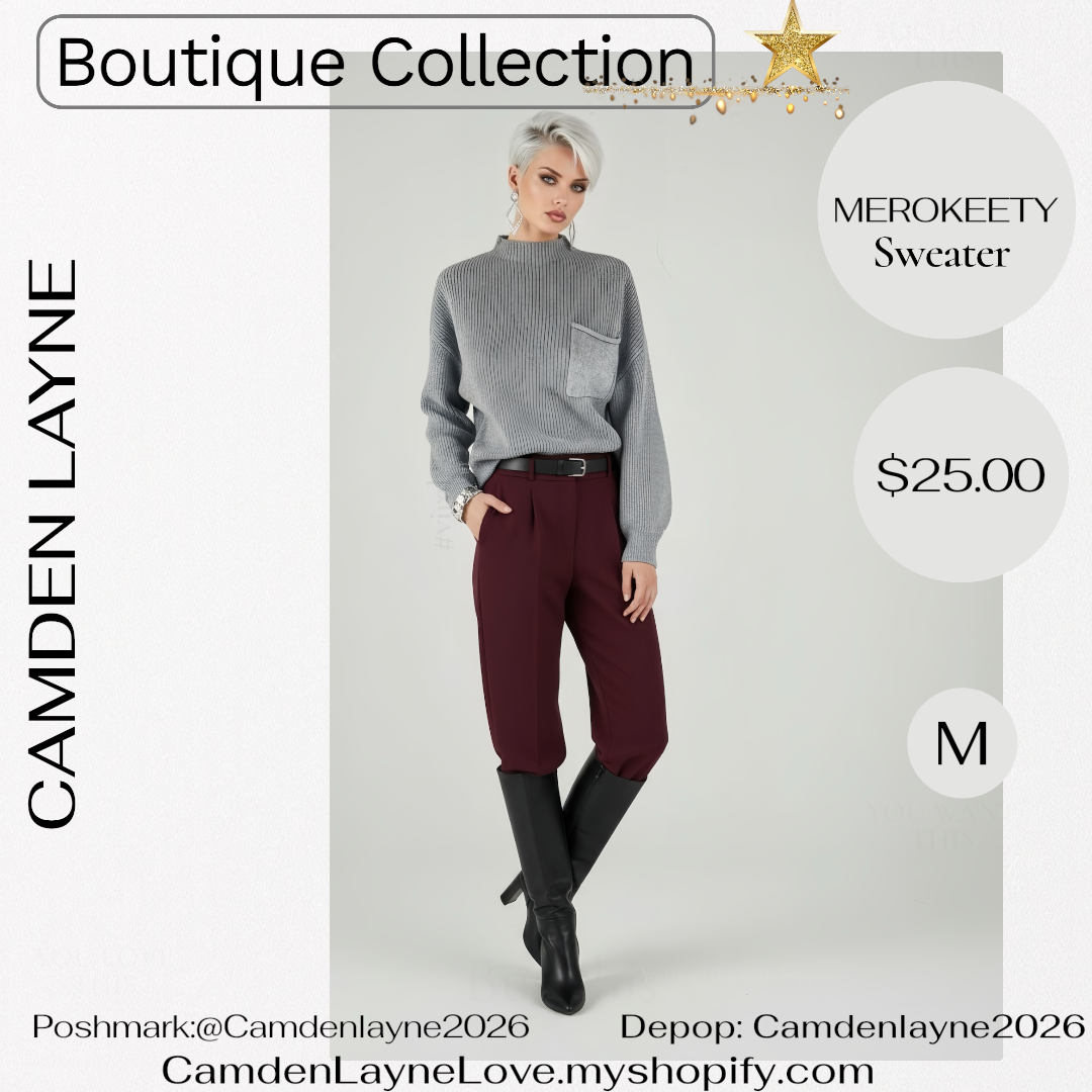 Merokeety Gray Ribbed Knit Cropped Sweater