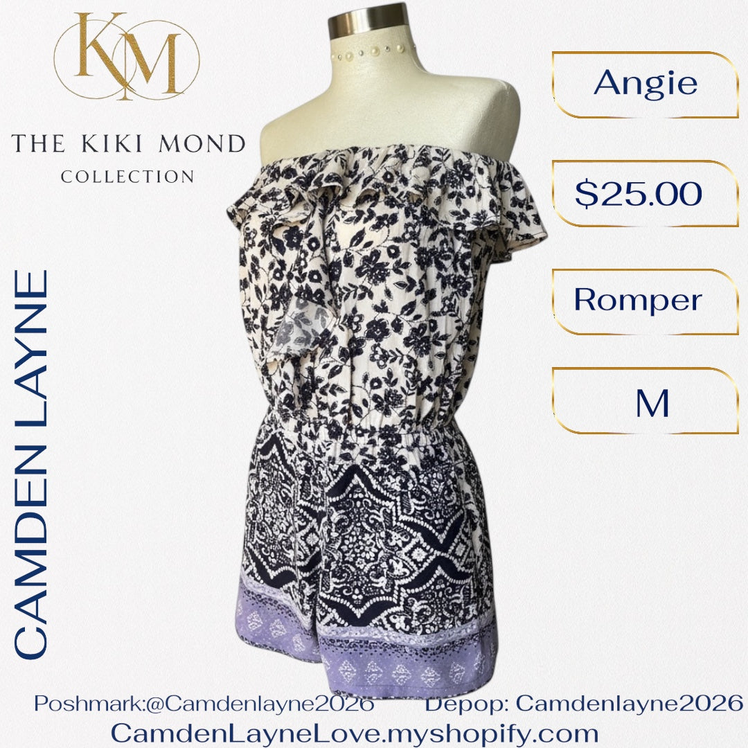 Angie Boho Romper in Black, White & Lilac