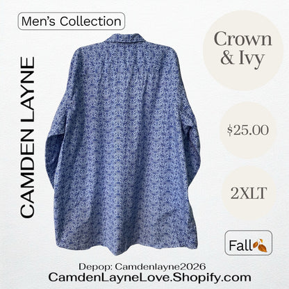 Crown & Ivy Blue Floral Print 2XLT