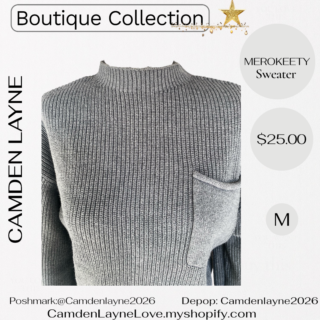 Merokeety Gray Ribbed Knit Cropped Sweater