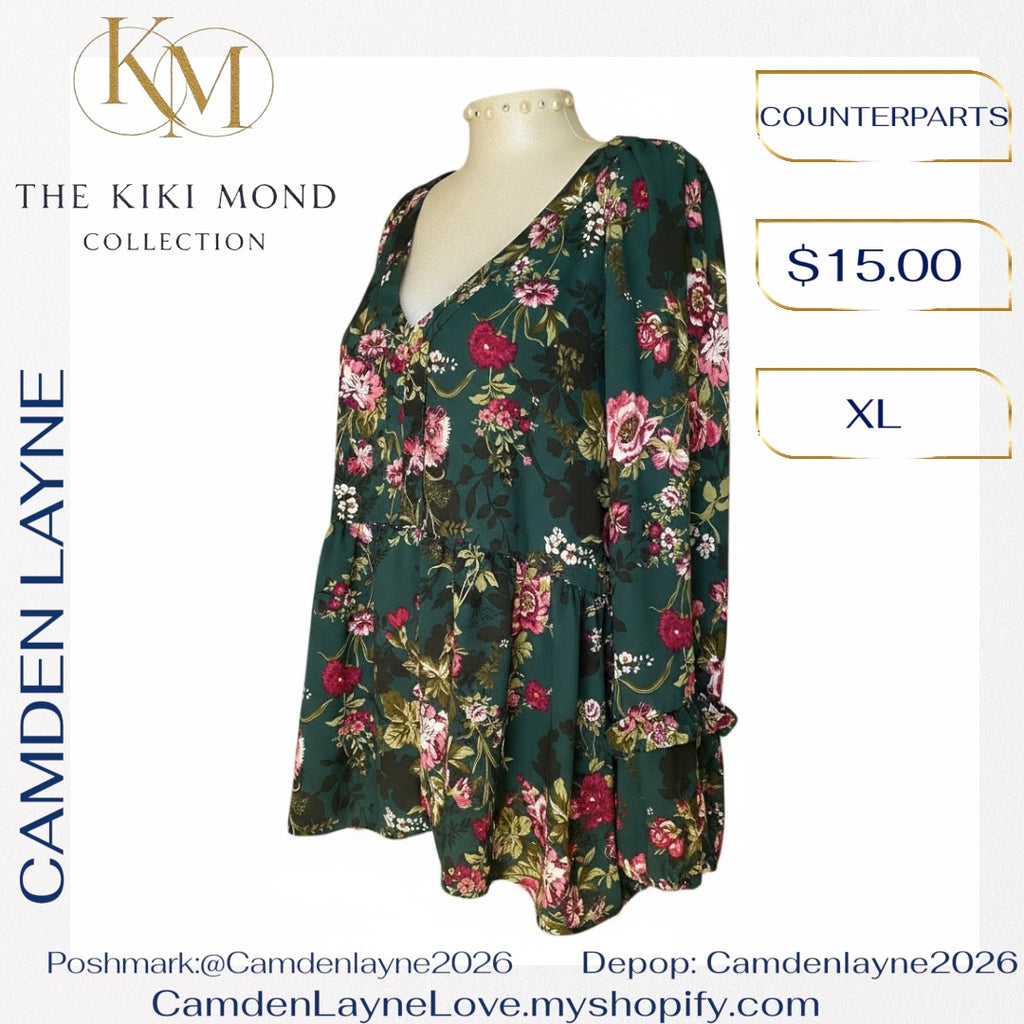 Counterparts Blue Green Floral Blouse