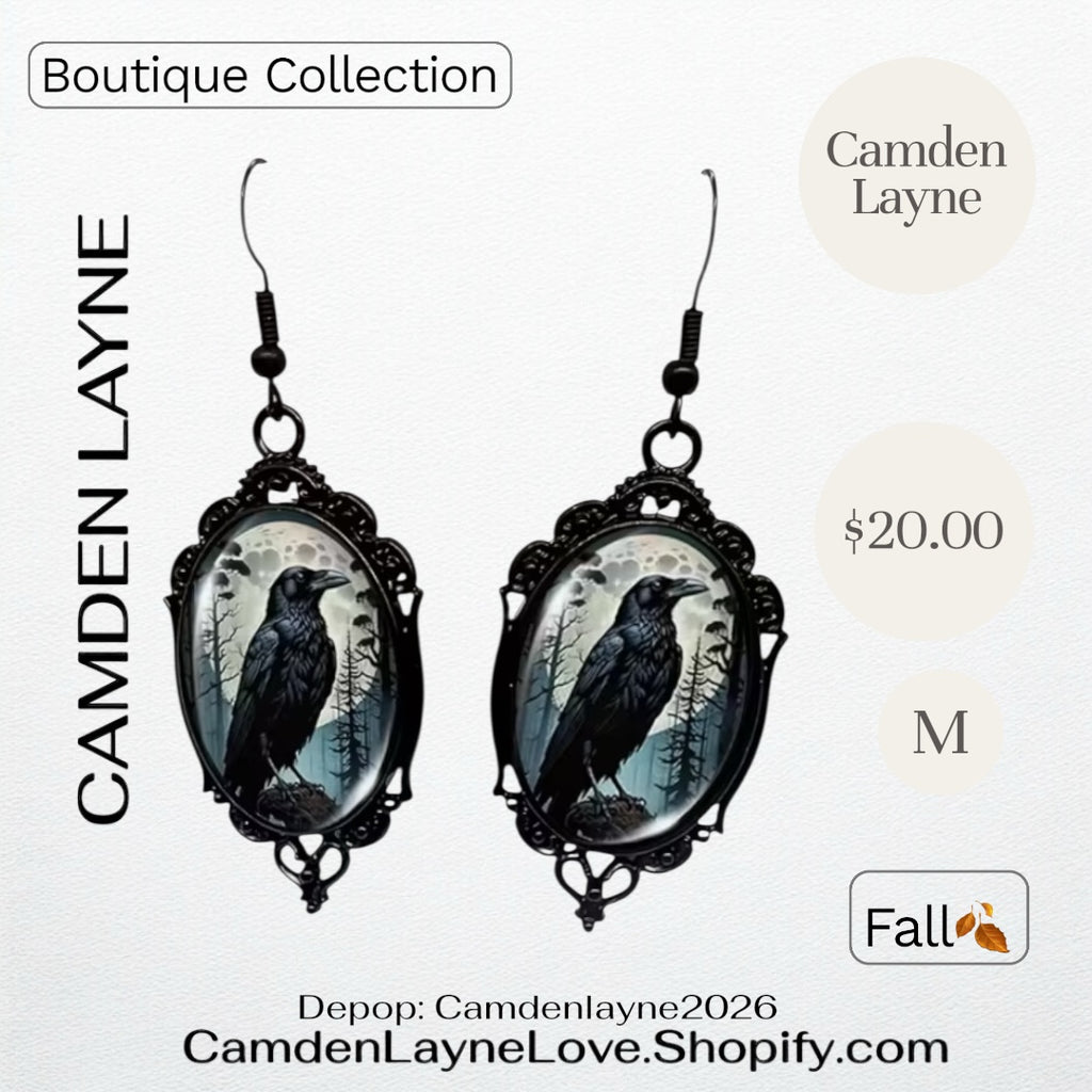 Blue Crow Earrings with black metal build