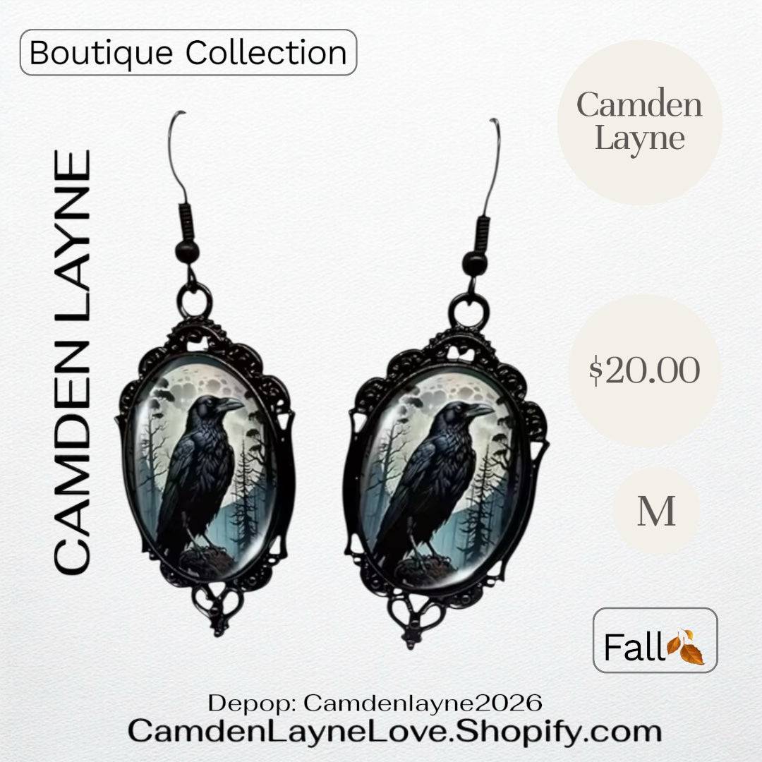 Blue Crow Earrings with black metal build