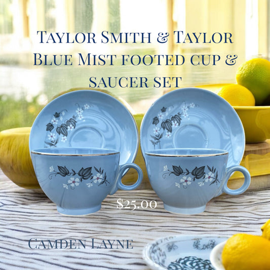 Taylor Smith & Taylor Blue Mist Footed Cup and Saucer Set - Camden Layne