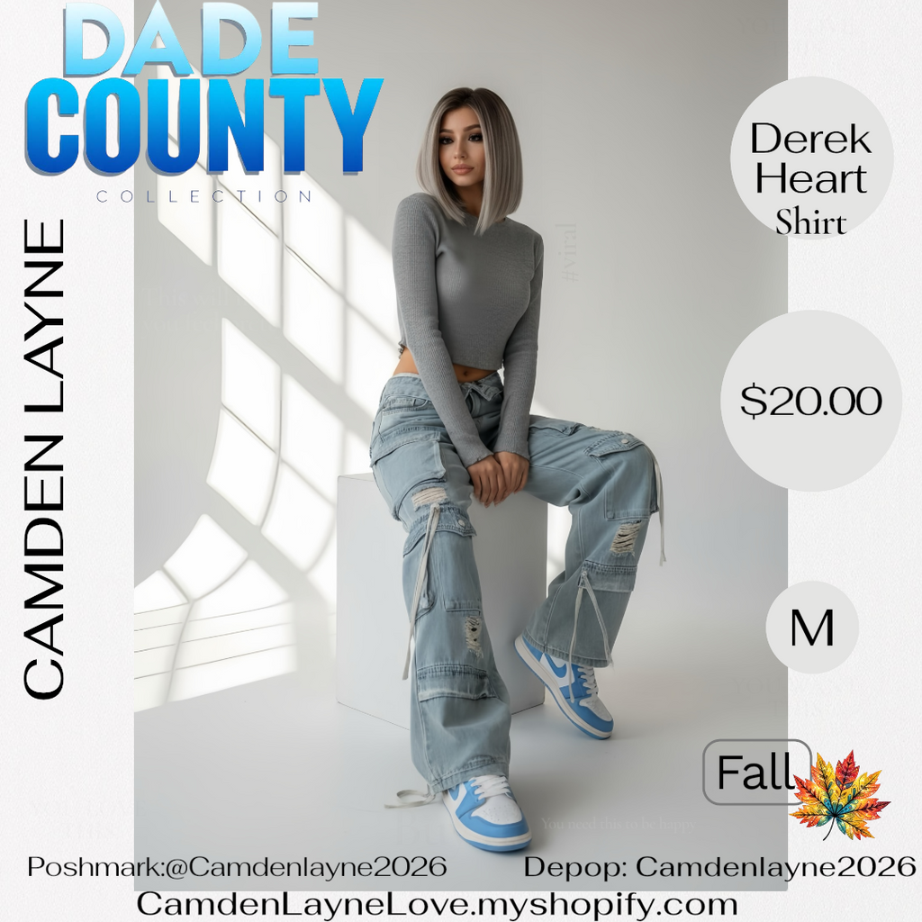 Derek Heart Gray Ribbed Long Sleeve Cropped Top