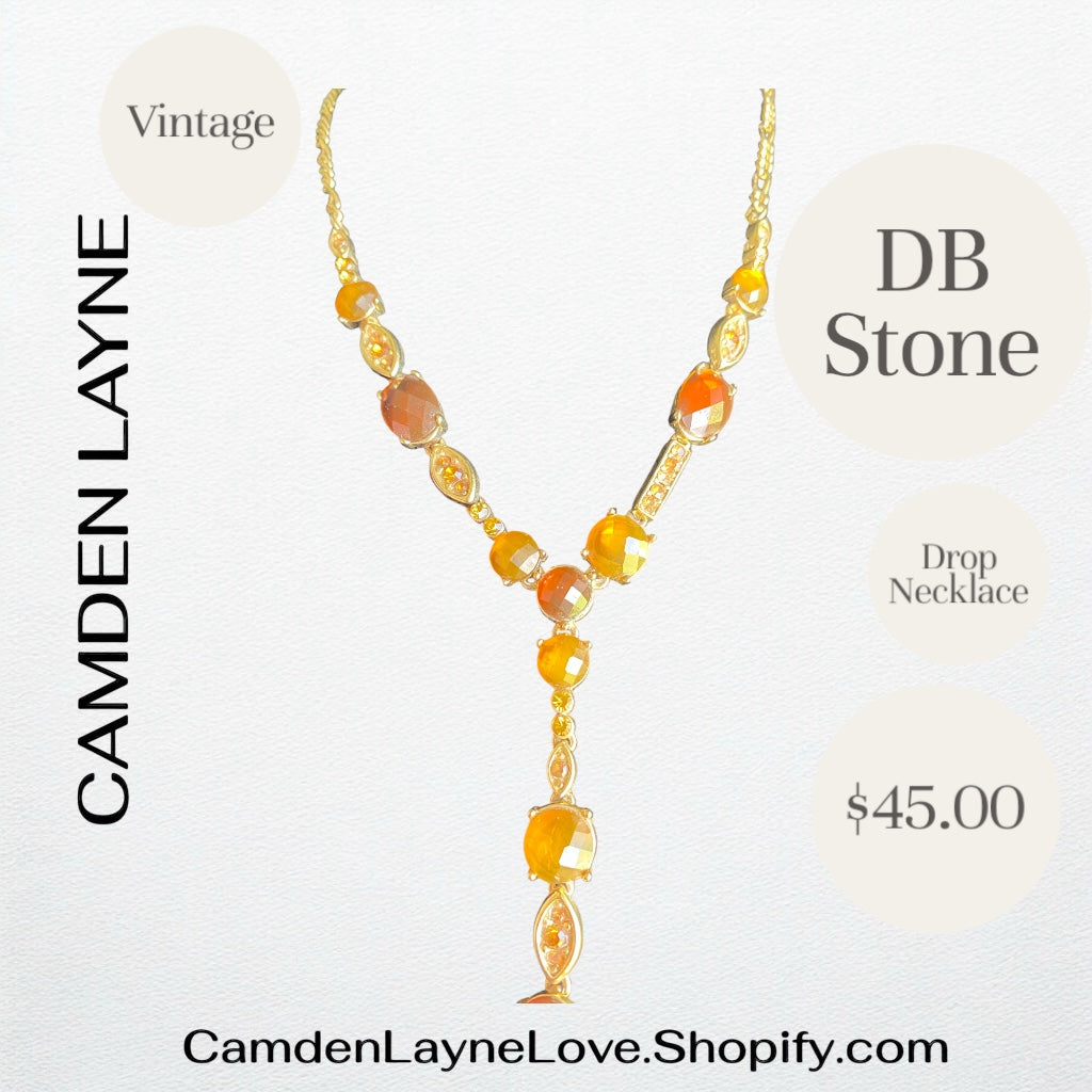 Vintage DB Stone Amber Drop Necklace