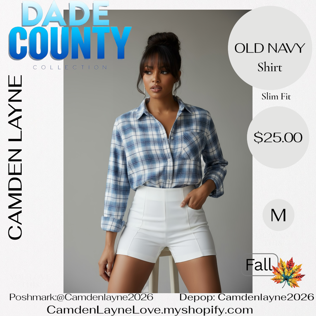 Old Navy Blue, Purple and White Button Down