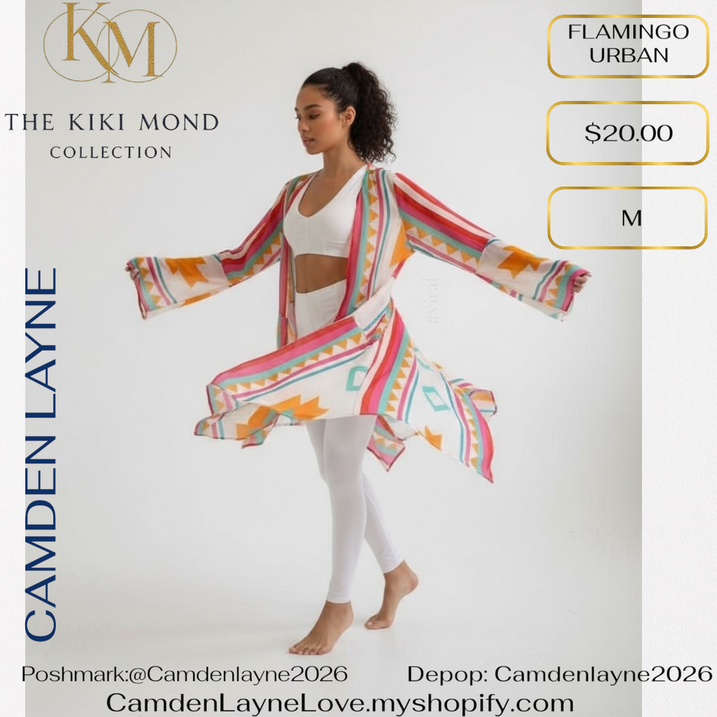 Flamingo Urban Multi Colored Geometric Kimono