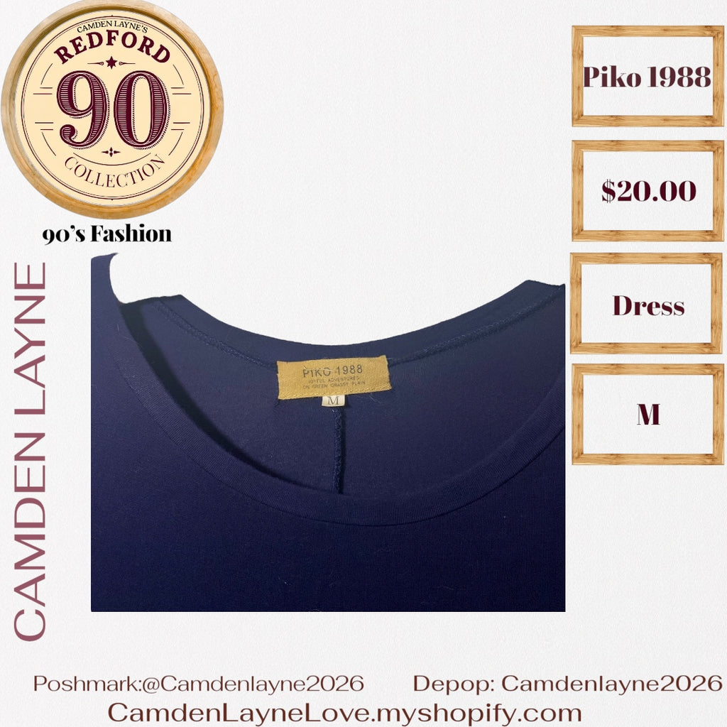 Navy Blue Piko Shirt Dress with Pockets