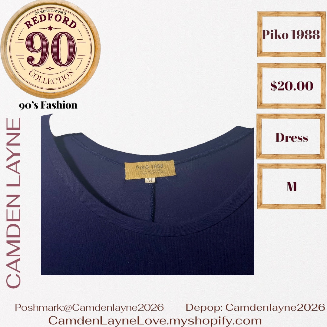 Navy Blue Piko Shirt Dress with Pockets