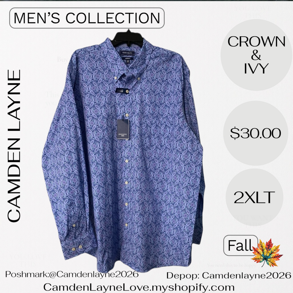 Crown & Ivy 2XLT Big Blue Paisley Print