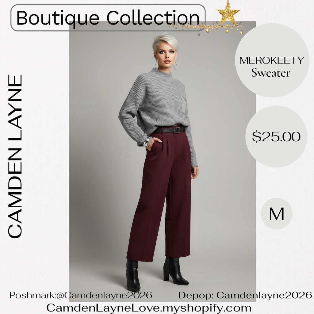 Merokeety Gray Ribbed Knit Cropped Sweater