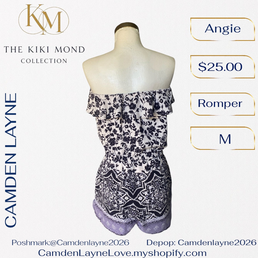 Angie Boho Romper in Black, White & Lilac